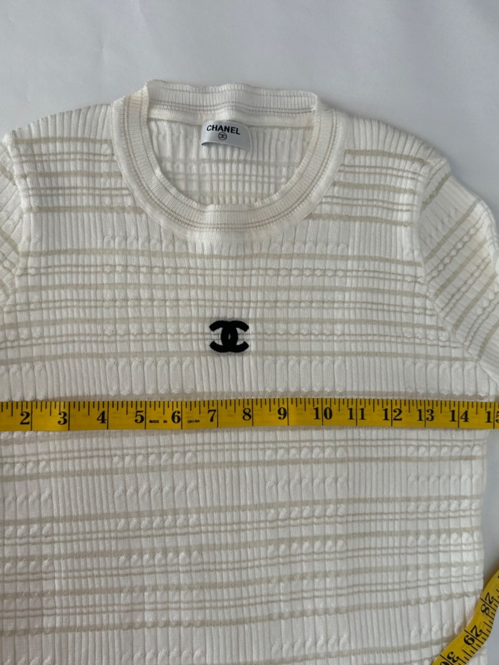 White striped long sleeve blouse with black chanel logo - Picture 3 of 4